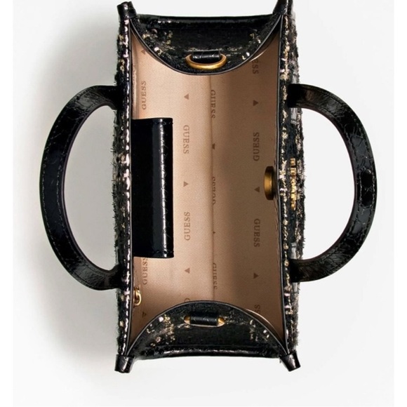 Guess Tweed Silvana Small tote Handbag Adjustable Strap Crossbody Black - Picture 2 of 13